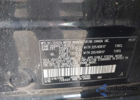 2021 Toyota Rav4 Le из США, поврежденный, VIN 2T3F1RFV7MC244066